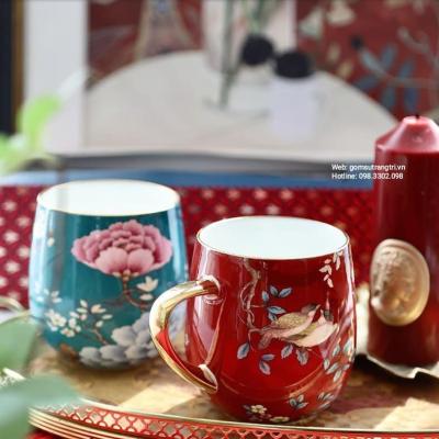 TÁCH TRÀ CHIM HOA VIỀN VÀNG PHONG CÁCH BẮC ÂU
